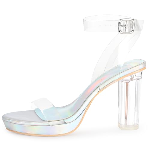 Image of ZriEy 4-Inch Platform Clear High Heels for Women Block Chunky Heeled Sandals Open Toe Ankle Strap Heels Wedding Party Evening Prom Dress Pump Sandal Shoes