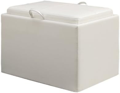 Convenience Concepts Designs4Comfort Accent Storage Ottoman 22.75" - Modern Foot Stool with Decorative Tray for Living Room, Dining Room, Office, Ivory Faux Leather