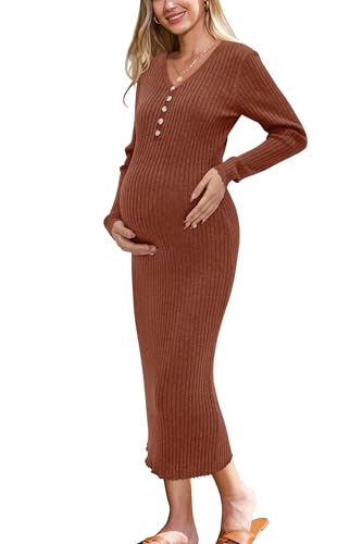 OUGES Women's Wool Blend 2025 Winter Maternity Sweater Dress V