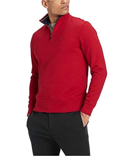 Tommy Hilfiger Mens Quarter Zip Sweatshirt, Red, X-Small
