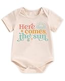 hrcfbk Newborn Infant Boy Girl Boysuit Here Comes the Sun Baby Romper Funny Sunshine Announcement Bodysuit(Apricot,0-3 Months)