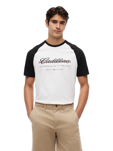 Tommy Hilfiger Mens F1 Short Sleeve Script Raglan Graphic Tee White/Black Medium