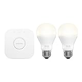 Philips Hue White Personal Wireless Lighting LED Starter Kit, Includes 2 x 8.5 W A60 E27 Edison Screw Bulbs, 1 x Hue Bridge