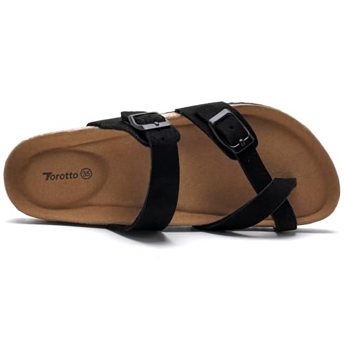 Image of Torotto Boys Girls Sandals with Cork Footbed Adjustable Buckle Casual Flip Flops Sandals Open Toes Flat for Kids Toddler