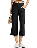Yogaration Pantaloni Capri Donna a Gamba Larga con Tasche, Pantaloni Yoga 3/4 Vita Alta Elasticizzati, Wide Leg Trousers per Ufficio Casual Viaggio, Nero, M
