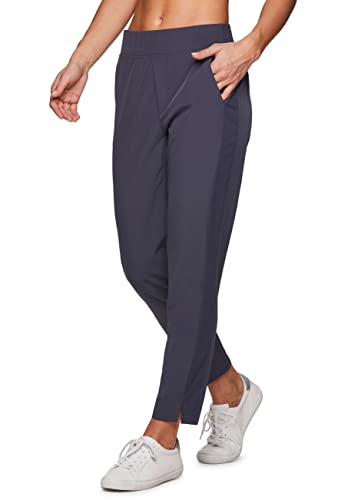 RBX Activewear Women's Ankle Pant, Quick Drying Lightweight Stretch Woven Straight Leg Pants with Pockets Ribbed Side Blue Smoke L