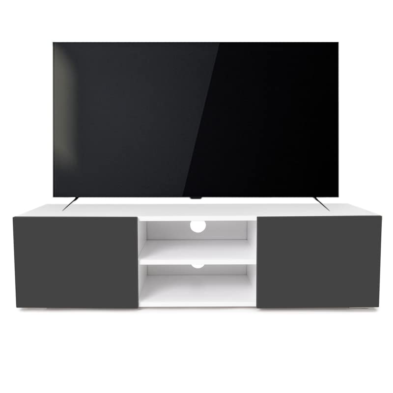 IDMarket - Meuble TV ELI Blanc Portes Gris Anthracite