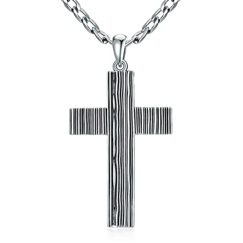 Cekama Men Cross Necklace Sterling Silver Large Jesus Cross Pendant Necklace For Boys Teenagers 22 Inch Christian Jewelry For Christmas, Valentine's Day, Father's Day #TOP4