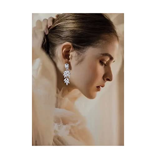 mecresh Silver/Champagne Leaf-Shape Marquise Crystal Chandelier Dangle Drop Earring for Women Wedding Party Gift2
