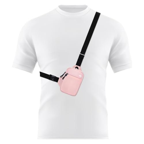 Peicees Mini Crossbody Sling Bag Dual Pocket Water Resistant Running Phone Holder Chest Shoulder Bag for Men Women Travel Gym, X-Small Pink