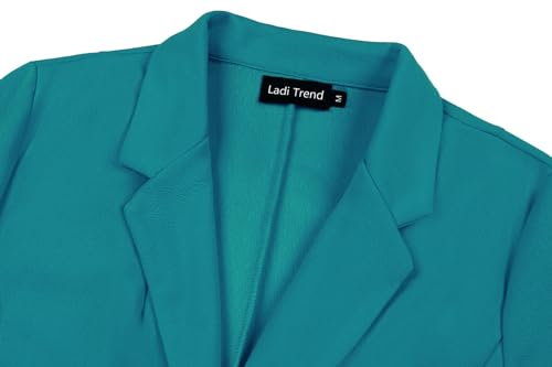 Womens Blazer Jacket Suit Notched Lapel Button Blazers Ruched 3/4 Sleeve Tailored Jacket Coat Workwear(Darkcyan 2XL)4