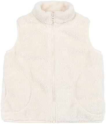 JESKIDS Girls Sherpa Fleece Vest Outwear Lightweight Solid Color Cute Jacket with Pockets 6-7 Years White