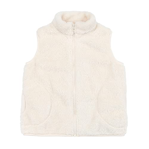 JESKIDS Girls' Boys Sherpa Fleece Vest Outwear Lightweight Solid Color Cute Jacket with Pockets 2-11 Years 14-15 Years White 2