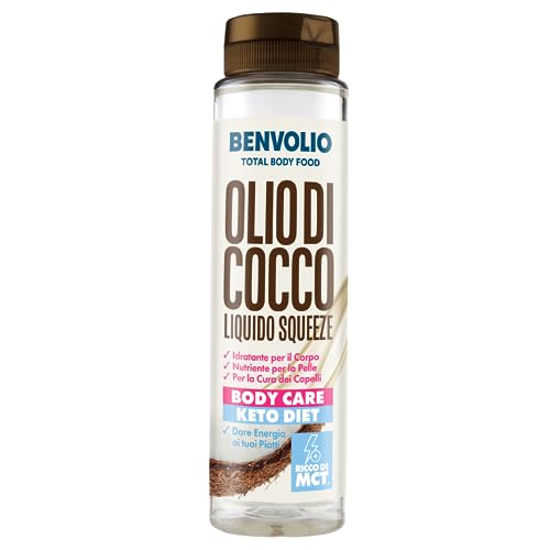BENVOLIO 1938 Aceite de Coco Líquido Squeeze MCT Oil - Pack 12 x 250 ml (3 litros) - Dieta Paleo Aceite MCT KETO Perfect Keto Cafe Diet Cetogenica Comida Aceite Cabello, Corporal