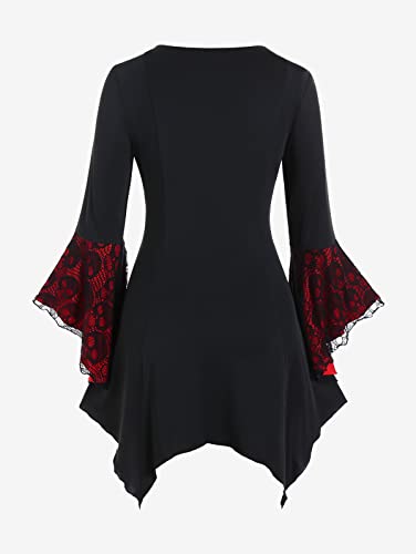 Rosegal Womens Plus Size Gothic Bell Sleeve Skull Lace Handkerchief Tee2