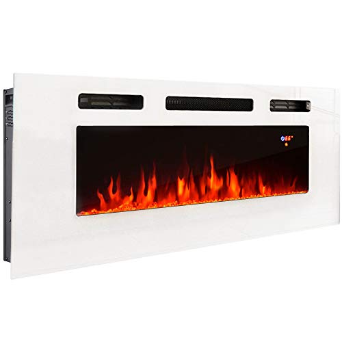 Meble Furniture & Rugs 40\" Electric Fireplace Recessed Wall Mounted Heater, 1500W/5100BTU (White)