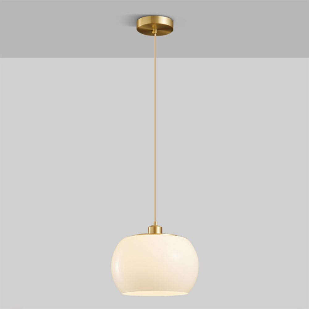 KLXSIVU Modern Simple Cream Style Chandelier Copper E27 Suspension Lighting Globe Glass Shade Pendant with Adjustable Wire Compatible Kitchen Island Bal,OneColor