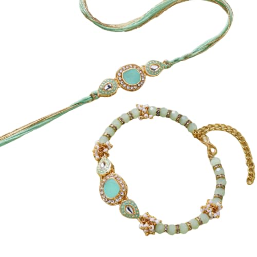 Floweraura Unisex Adult Raksha Bandhan Celebrations Handcrafted Green Stone Dial Bhai Bhabhi Rakhis Bracelet Set With Roli - Rakhi (B0D87GJVDY) Amazon Price History, Amazon Price Tracker