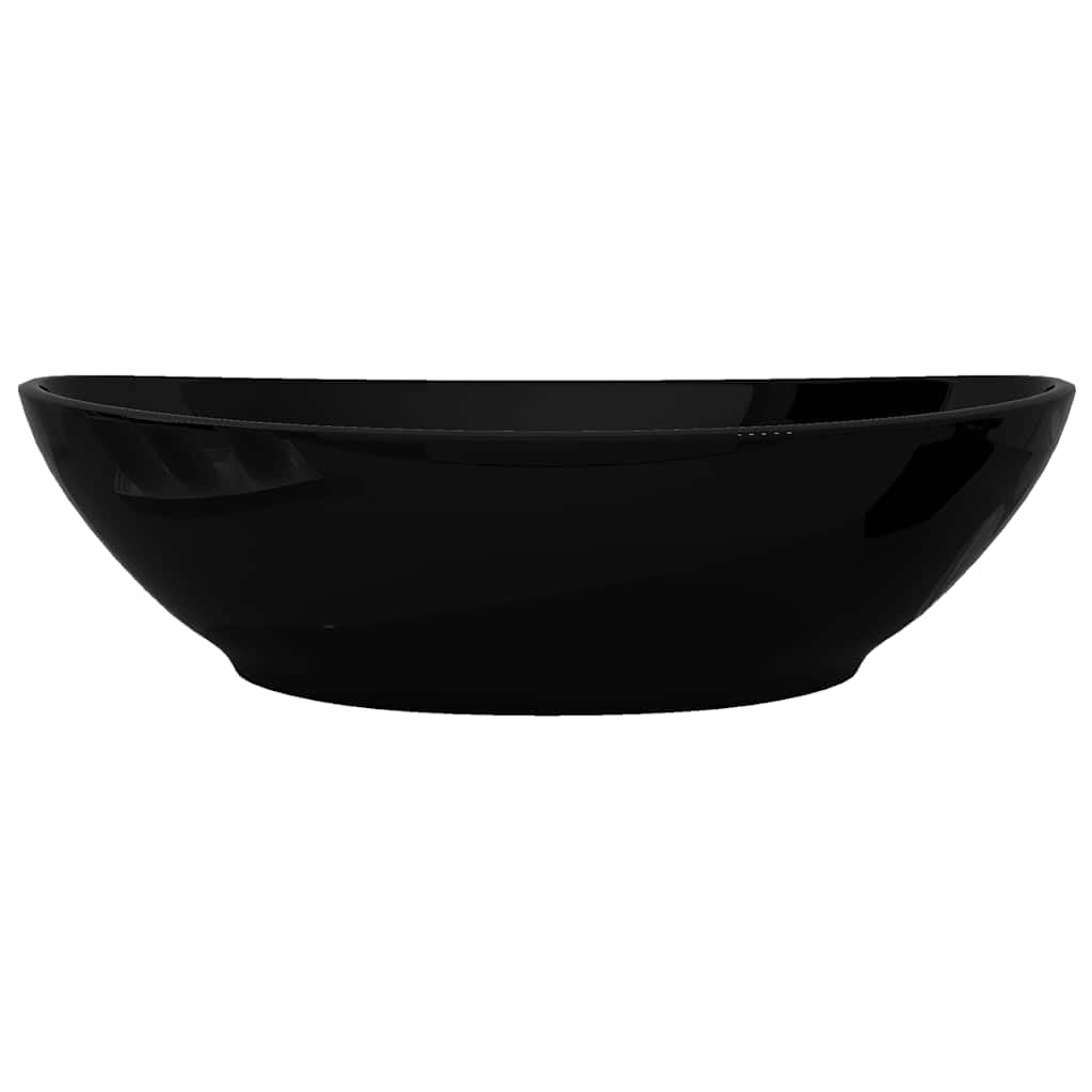 Keramik Waschtisch Waschbecken Oval Schwarz 40 x 33 cm Aufsatzbecken für Badezimmer Gäste WC mit Ablauf 4,5 cm Modernes Design Handwaschbecken Sanitärarmatur