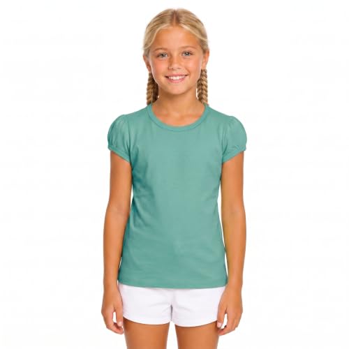 Image of Lilax Girls Short Puff Sleeve Cotton T-Shirt, Toddler & Little Girls Top | 95% Cotton Puff Sleeve Tee; Crewneck, Short Sleeve; Toddler & Girls Sizes 2T-12; for School, Play & Everyday; Machine Wash