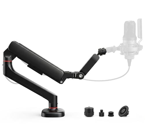 ZVOIYKM Gas Spring Microphone Boom Arm 6KG/13lbs Max Load Heavy Duty Aluminum Mic Stand 360 Rotatable 3-Section Scissor Arm Fits Blue Yeti/Shure/HyperX/Other (1/4 3/8 5/8 Phone Adapter)