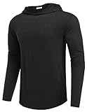 PINSPARK Men's Hoodies Lightweight Pullover Long Sleeve Athletic Sweatshirts for Gym Workout Comfort Thin Plain hoodie Black