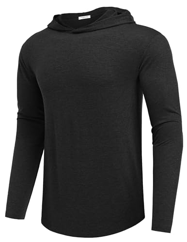 PINSPARK Lightweight Pullover Hoodies for Men Long Sleeve Hoodie for Golf Gym Workout Athletic Sweatshirt Black