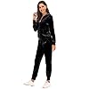 Womens 2 Piece Sportswear Long Sleeve Full-Zip Jacket Cozy Jogger Pants Velour Activewear Black L