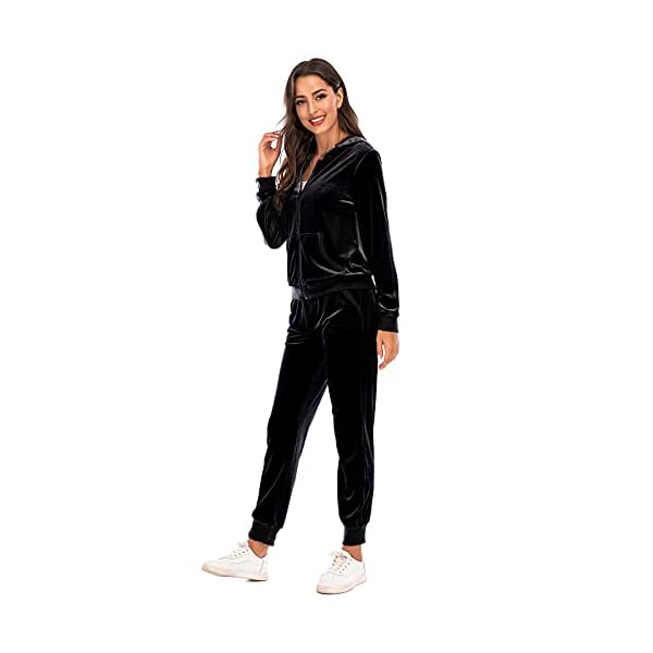 Womens 2 Piece Sportswear Long Sleeve Full-Zip Jacket Cozy Jogger Pants Velour Activewear Black L