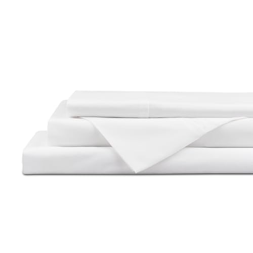 Image of Linen Home 4 Piece Twin Cotton Sheet Set, 100% Cotton Percale, 2 Pillowcases, Deep Pocket with All Around Elastic Sheet, Crisp Breathable Bedding, Hotel Luxury, Long-Staple Combed Cotton, Snow White