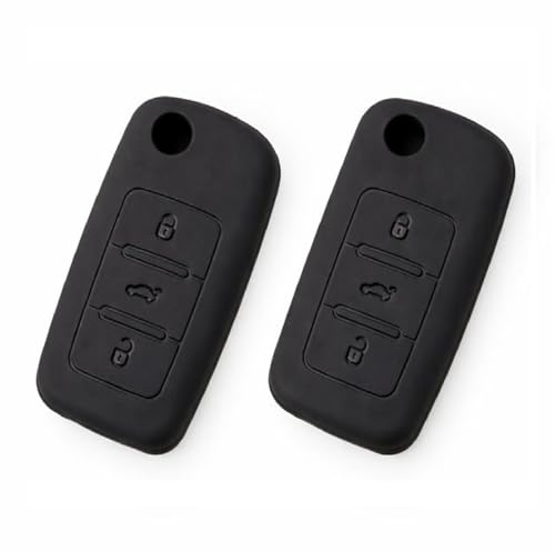 Image of JVCV Soft TPU Key Cover Compatible with Volkswagen Polo, Vento, Jetta, Ameo, Passat & Skoda Rapid, Laura, Superb, Octavia, Fabia, Yeti Folding Key | Scratch-Resistant Case (2 Pack - Matte Black)