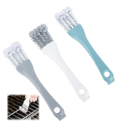 Cepillo limpiador de parrilla y raspador, 3 piezas 2 en 1, cepillo de limpieza de grietas pequeñas, raspador de doble borde para cocina, baño, rieles de ventana
