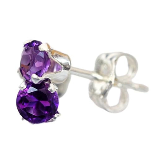 Boucle d'oreille puce en améthyste rare de 3mm en argent 925