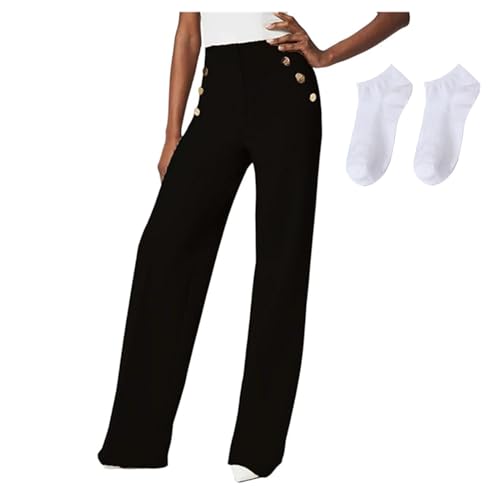 SARAYO Tummy Control Button Wide Leg Pant for Women,Waisted LIF Hip Straight Trousers,High Stretch Quick Drying Casual Pants Black