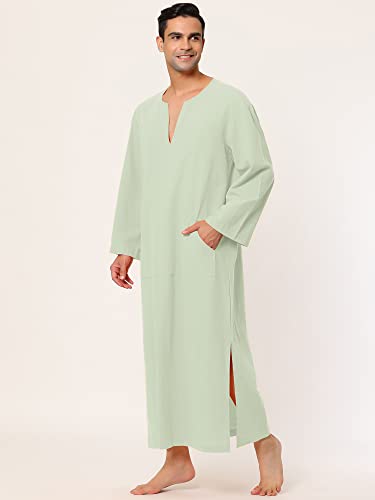 Lars Amadeus Men's Nightshirt Cotton Sleep Shirt V-Neck Side Split Long Gown with Pocket3