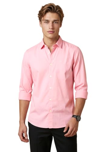 Image of Peter England Men's Slim Fit Full Sleeve Casual Shirt in Twill Weave Cotton