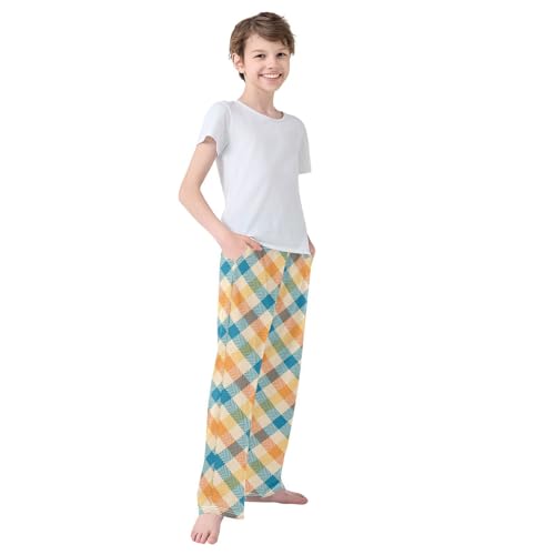Orange Blue Yellow Beige Check Plaid Boys Pants for Kids Jogger Pants with Pockets S-XL 5