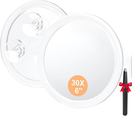 Auxmir Specchio Ingranditore 30X Alto con 3 Ventose, Specchio Trucco 15CM, Specchio Cosmetico Adatto per Trucco Precisa, Depilare Sopracciglia, Pinzare, Eliminare Punti Neri, Ideale per Casa e Viaggio