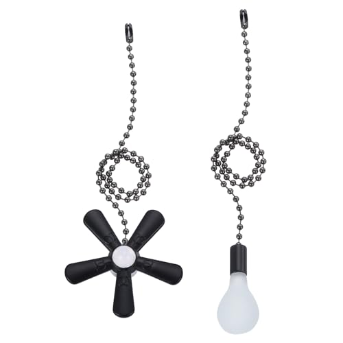 Image of uxcell 13 Inch Ceiling Fan Pull Chain Extender Sets, 2 Pcs Beaded Ball Fan Pull Chain with Decorative Light Bulb and Fan Cord for Ceiling Light Lamps Fan, Black