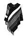 Produktbild Ferand Damen Gestreifter Poncho Pullover Vielseitiger Schal zum Wickeln mit Fransen für Herbst und Winter - One Size - Schwarz & Grau