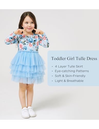 Toddler Girl Tulle Dress, Bamboo Viscose Long Sleeve Tutu Birthday Party Dress Outfits 2-5T2