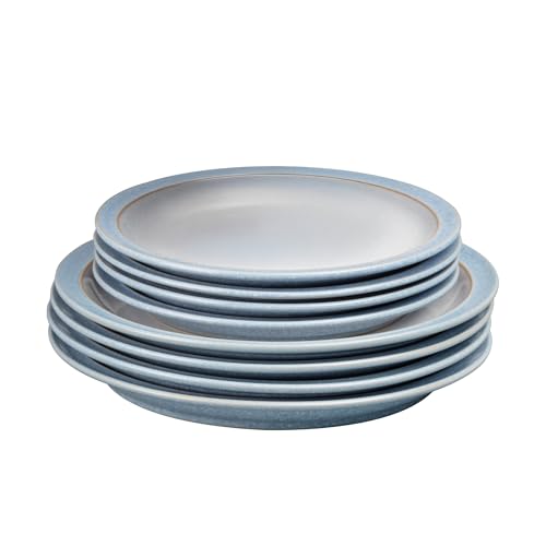 Image of Denby - Elements Dinner & Lunch Plate 8 Piece Set - Blue Glaze, Dishwasher Safe 4 x Medium & Large Plates - Microwave & Oven Proof Stoneware Lunch & Dinner Dishes - Chip Resistant for Everyday Use