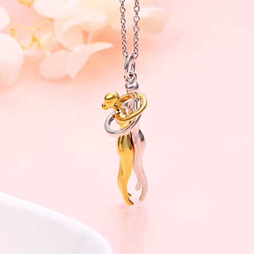 FLYOW Hug Couple Necklace S925 Sterling Silver Hugging Necklace Anniversary Jewelry for Him and Her,Lover Valentines day gift2