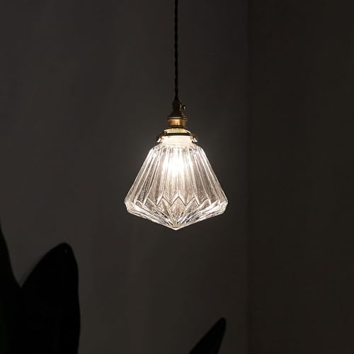 Lampe à suspension en laiton et verre ciselé rétro QTHWB