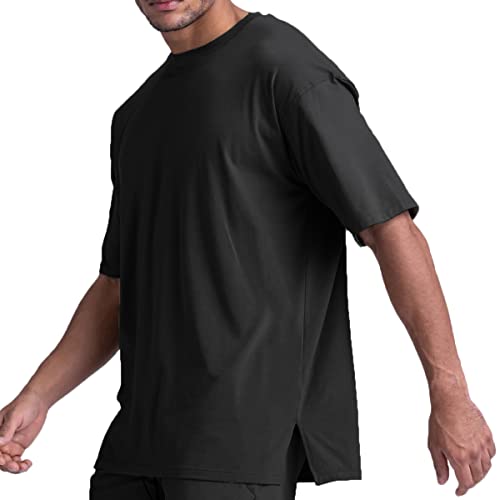 Cotton Gym Shirts Oversized Athletic Loose Workout t Shirts Short Sleeve for Men T68N2