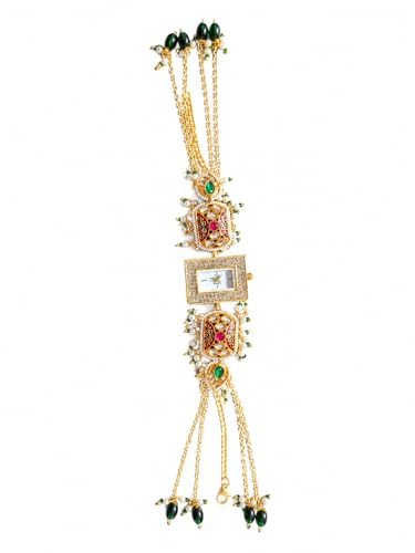 Image of Traditional Kundan Meenakari Bracelet Watch for Women | Ethnic Jewellery Analog Watch | Gold Plated Chain Designer Watch for Girls & Women