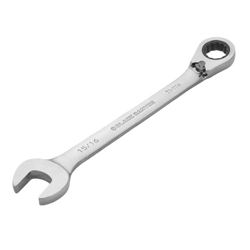 Image of BLACK CANYON 15 /16 Inch Ratchet Combination Wrench, 12-Point Box End & Hex Opening, Polished Steel Ratcheting Wrench with SAE & Metric Sizes