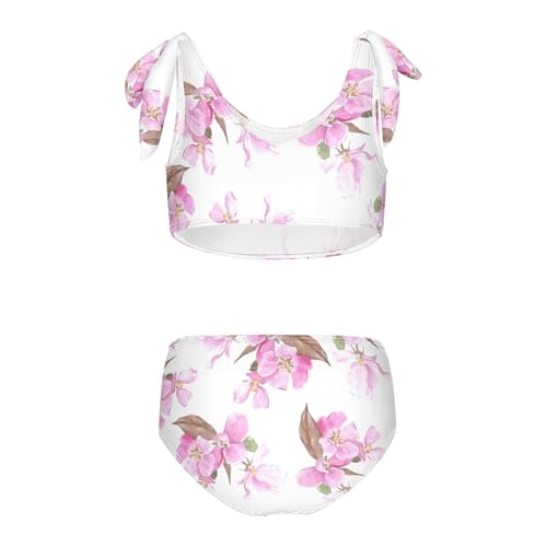Girls Pink Red Apple Flowers Pattern Swimsuit Two Pieces Bikini Set Bathing Suits Swimwear Crop Top Swimsuit Set2
