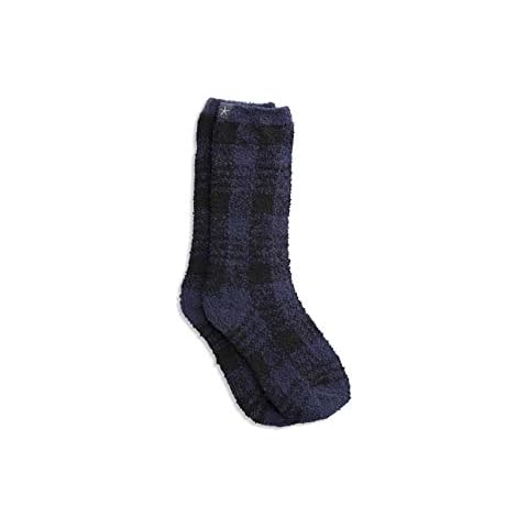 Barefoot Dreams CozyChic Women's Plaid Socks, Crew Socks, Plush Socks, Indigo/Black, One Size Cover