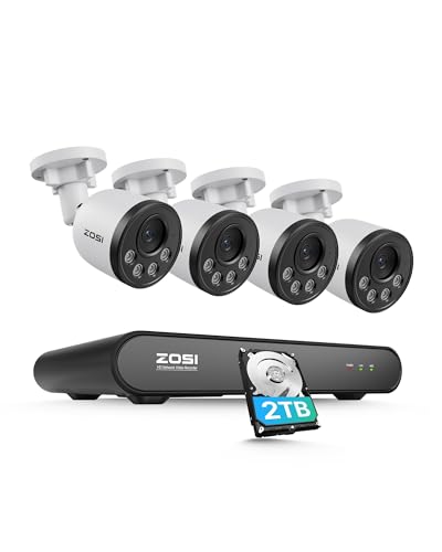 Image of ZOSI 5MP PoE Security Camera System with Audio,4pcs 4MP Wired IP Cameras Outdoor Indoor,8CH H.265+ 5MP PoE NVR with 2TB HDD,100ft Night Vision,Smart Human Detection,Remote Access,for 24-7 Recording